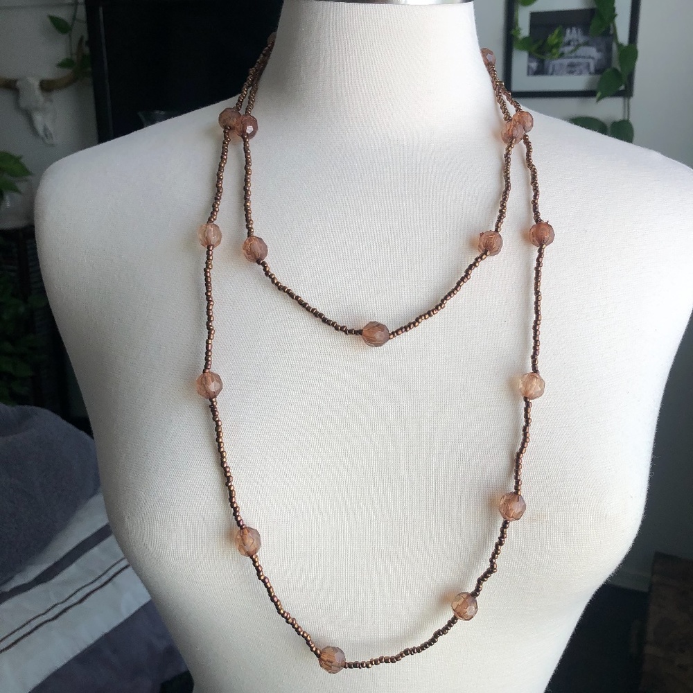 Long Brown Beaded Necklace